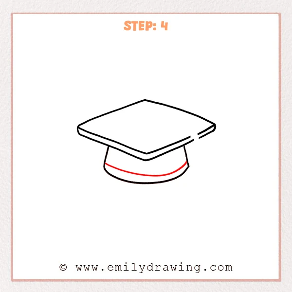 how to draw a graduation hat - Graduation hat drawing with a diamond-shaped brim, rounded cap base, and a curved front band added across the lower section.